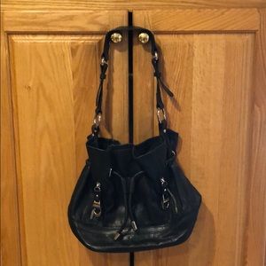 Black Soft B.Makowsky Drawstring Bucket Tote